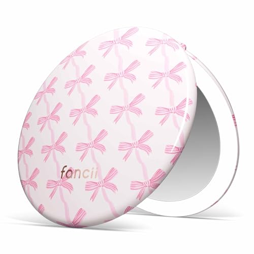 Fancii Taylor LED Lighted Travel Makeup Mirror, Rechargeable, 10x /1x Magnifying, Tru-Glow Lighting System, XL Large 5” Wide | Compact Mirror for Purses (Rosette Ribbon) - color: Rosette Ribbon