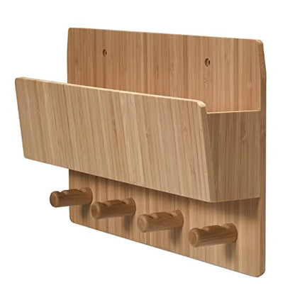 Bamboo Pet Supply Organizer All-in-One Wall Mounted Dog Leash Holder/Rack Extra Space Compartment for Storage of pet Essentials Treats/Keys/Toys