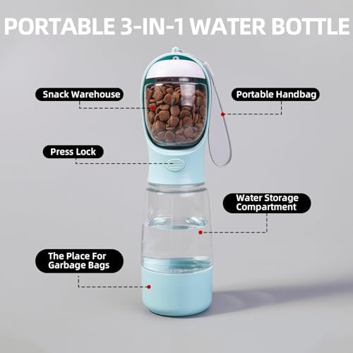 Portable Pet Water Bottle with Dispenser Bowl, 13.5 oz, Food-Grade Plastic, Manual Pressure Dispensing, Travel Water Bottle for Dogs and Cats (Green) - color: Green