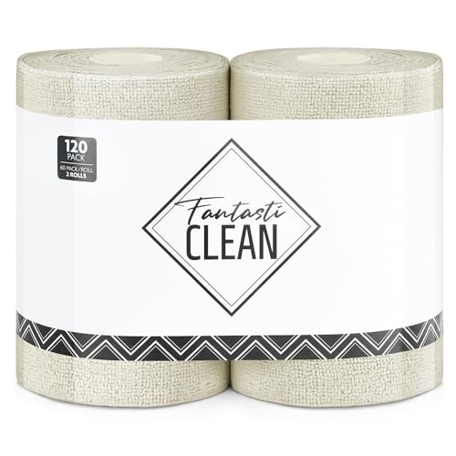 Fantasticlean Microfiber Cleaning Cloth Roll 2 Rolls 120 Pack, Tear Away Paperless Towels, 8" x 8", Reusable Washable Rags, House Kitchen, Pet, Office, Indoor Outdoor, Compact Portable (Off-White) - color: 2 Off-white