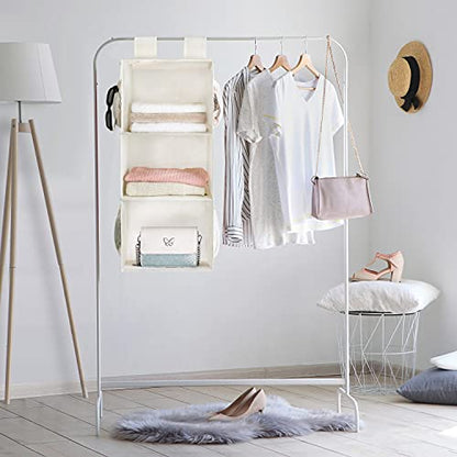 MAX Houser 3-Shelf Hanging Closet Organizer with 2 Velcro, Beige | Hanging Sweater Organizer, Foldable Hanging Shelves for Closet - color: Beige