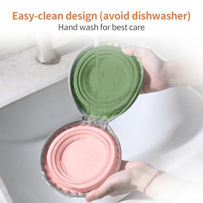 Collapsible Dog Bowls, 2-in-1 Travel Double Bowl Water Food Feeder Portable Pet Traveling Camping & Walking 25oz (Pink Green) - color: Pink green