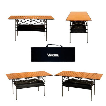 Outdoor Folding Table, Built-in Storage & Carry Bag | Ultralight 7.93LBS, 225LBS Heavy Duty, Aluminum Top, Carbon Steel Frame, for Camping, Picnic, Beach, BBQ - color: Wood