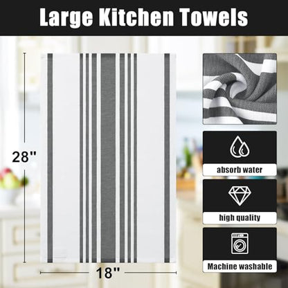 Homaxy Premium Kitchen Towels 18”x 28”, Large Cotton 380 GSM Kitchen Hand Towels, Stripe and Terry Dish Towel, Highly Absorbent Tea Towel Set with Hanging Loop, 8 Pack, Black - color: Black Stripe, style: 8-pack