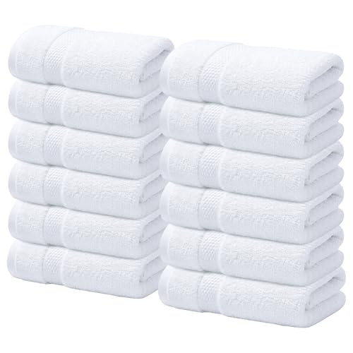 Infinitee Xclusives Luxury Wash Cloths for Showering [13x13] – 100% Cotton Washcloths [Pack of 12], Soft and Absorbent Face Towels for Bathroom Wash Clothes, Gym, and Spa (Brilliant White) - color: Brilliant White, size: Washcloths - 12 Pack