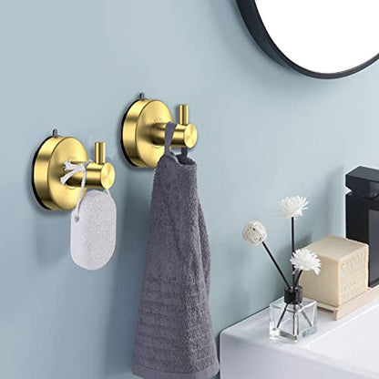 DGYB Suction Cup Hooks for Shower 2 Packs Black Towel Hooks for Bathrooms Wall Robe Loofah Hook for Hanging (New-Gold 2Pcs) - color: New-Gold 2Pcs