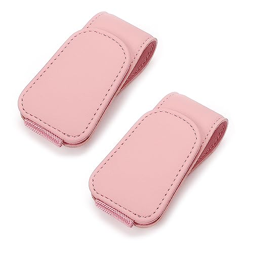 2Pcs Sunglass Holder for Car, Magnetic Leather Eyeglass Hanger Clip for Car Sun Visor, Sunglasses Holder and Ticket Card Clip for Car Visor Accessories (Pink) - color: Pink