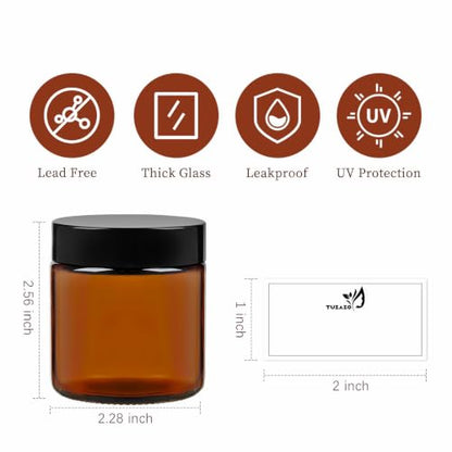 TUZAZO 4oz Amber Glass Jars with Lids, 2 Pack Round Small Glass Jars with Inner Liners & Stickers Reusable Empty Cosmetic Containers for Lotions, Body Butters, Creams, Powders, Candles - color: 4 oz Amber