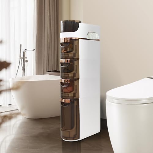 BGYMF 4-Tier Slim Bathroom Storage Cabinet,Slim Cabinet for Bathroom,Narrow Rolling Storage Cart with Wheels, White Plastic Organizer for Small Spaces, Kitchen, Laundry Room, Corner - size: Slim 4 Tiers
