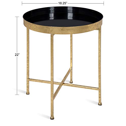 Kate and Laurel Celia Metal Foldable Round Accent Table, 18.25" x 18.25" x 22", Black Surface and Gold Frame, Modern Minimalist Design and Detachable Magnetic Tabletop - color: Gold/Black