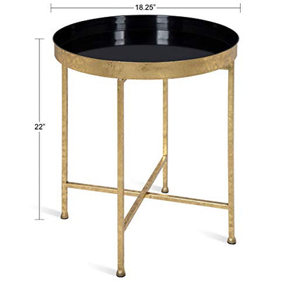 Kate and Laurel Celia Metal Foldable Round Accent Table, 18.25" x 18.25" x 22", Black Surface and Gold Frame, Modern Minimalist Design and Detachable Magnetic Tabletop - color: Gold/Black