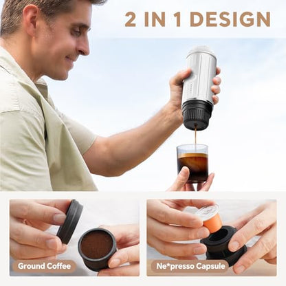 i Cafilas Portable Espresso Machine Self-Heating | Battery Powered Coffee Maker for Camping without Electricity| 2-in-1 Ground Coffee&NS Capsule|19 Bar| USB-C Fast Charge| White Coffee Maker for Car - color: White 03