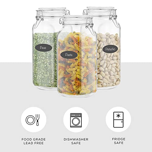 JoyJolt Airtight Glass Jars with Lids Set of 3. 78oz Glass Jar with Lid and 6 Silicone Seals! Large Glass Food Storage Containers. Square Mason Jar, Candy Jar, Flour Jar, Pasta Containers for Pantry
