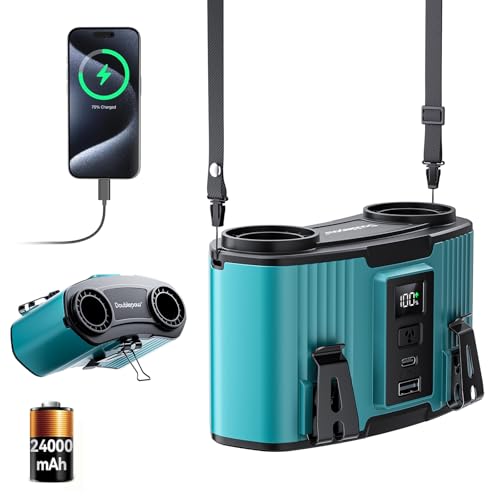 Doublepow 24000mAh Portable Waist Fan, Personal Fan, Dual Air Ducts Motors, Rechargeable Clip On Belt for Working, 10 Speeds 45H Wearable Neck Cooling, for Outdoor Work, Travel, Power Outage (Blue) - color: Blue, size: 24000mAh
