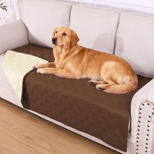 hyha Waterproof Dog Bed Blanket, Soft Pet Blankets, Waterproof Couch Cover for Dogs, Reversible Sofa Covers Washable for Furniture (40x70 Inch, Brown/Beige) - color: Brown+beige, size: 40x70 Inch