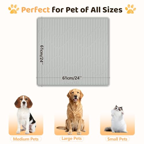 Silicone Cat & Dog Food Mat, 24" x 24" Large Pet Feeding Mat for Cats and Dogs Bowl, Pet Placemat for Food and Water with Raised Edge, Waterproof, Leakproof (Grey) - size: 24"L x 24"W