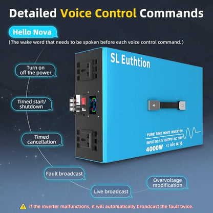 4000W Pure Sine Wave Power Inverter Voice Control AI Voice Assistant Support English 24V to 120V 60HZ with LCD Display, USB Port, for Car Home Laptop Truck - size: 4000W-24V