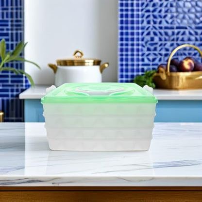 Zerodeko Dumpling Storage Box 4-Layer Stackable Food Container with Handle Portable Organizer for Kitchen and Freezer Each Tray Holds 18 Dumplings Bpa-Free Fresh-Keeping