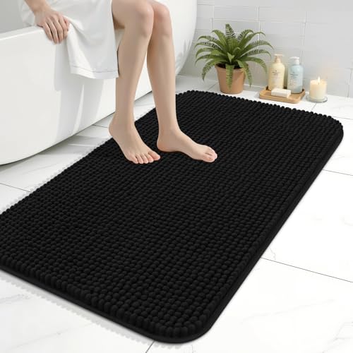 Arotive Bathroom Rugs 36" x 24", Ultra Soft Absorbent Chenille Bath Rugs, Non-Slip Rubber Backing, Machine Washable Bath Mats for Bathroom Floor, Tub and Shower, Home Decor Accessories, Black - color: Black, size: 36" X 24"