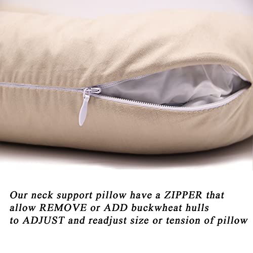 Buckwheat Neck Pillow for Sleeping U Shaped Pillow Cooling Travel Head Support Pillow for Neck Pain Relief Side Sleepers Buckwheat Hulls Concealed Zipper (12x12 inch, Light-tan) - color: Plain-lighttan