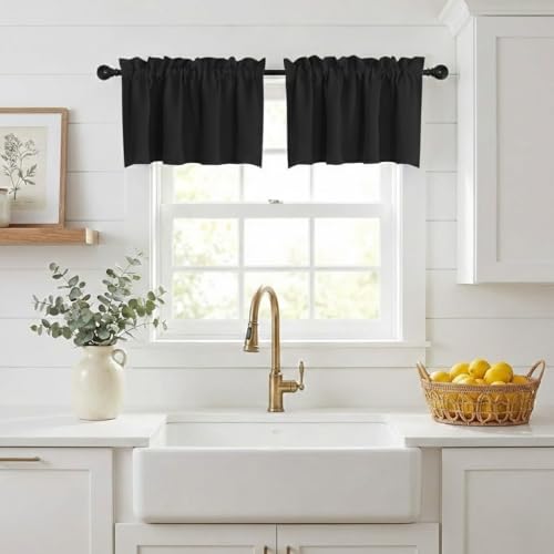 NICETOWN Blackout Valances for Kitchen Windows/Living Room/Bathroom Privacy Protection Rod Pocket Decoration Camper RV Curtains for Small Window Halloween Decor, 42" W x 18" L, Black, 1 Pair - color: Black, size: 42"W x 18"L (Pack of 2)