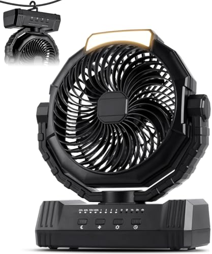 KopBeau Portable Camping Fan with Lights, 20000mAh Rechargeable Battery Operated Fan, Battery Powered Outdoor Beach Tent with 4 Speeds & Hook, Personal USB Table for Camping Accessories - size: Large