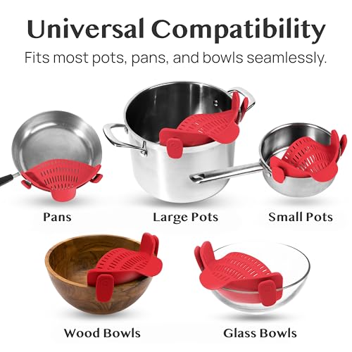 Kitchen Gizmo Snap N Strain Silicone Pot Strainer - Adjustable Clip-On Pasta Strainer for Pots, Pans, and Bowls - Large Red Kitchen Colander - color: Red