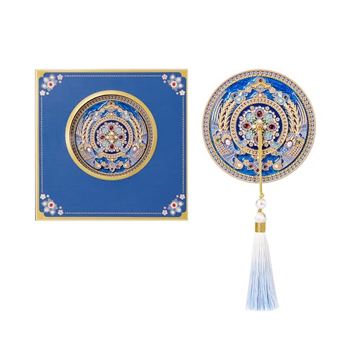 Phoenix Peony Compact Mirror, Small Mini Makeup Mirror for Purse Pocket, Travel Portable Beauty Mirror with Case, Chinese Vintage Design, Blue Gifts for Women
