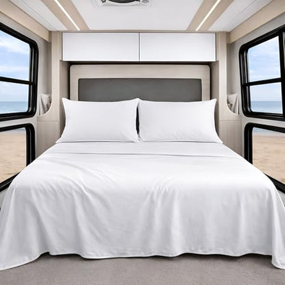 Shreem Linen Luxury 4 Piece Microfiber RV Sheet Set, Deep Pocket Fits Up to 10 inch, Soft, Wrinkle-Resistant, Camper, Travel Trailer Bedding, 3/4 Full Bunk 48x75, White - color: White, size: 3/4 Full Bunk - 48x75