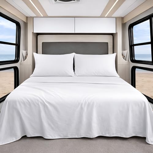 Shreem Linen Luxury 4 Piece Microfiber RV Sheet Set, Deep Pocket Fits Up to 10 inch, Soft, Wrinkle-Resistant, Camper, Travel Trailer Bedding, 3/4 Full Bunk 48x75, White - color: White, size: 3/4 Full Bunk - 48x75