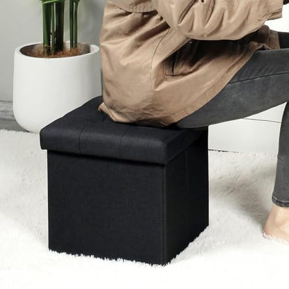 B FSOBEIIALEO Storage Ottoman Cube, Storage Chest Folding Foot Rest Seat, Linen Black 12.6"X12.6"X12.6" (2 Pack) - color: Black
