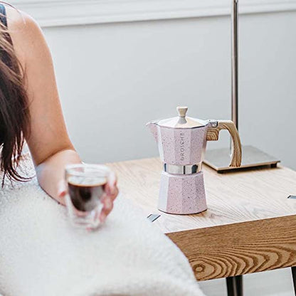 GROSCHE Milano Moka pot, Stovetop Espresso maker, Greca Coffee Maker, Stovetop coffee maker and espresso maker percolator (Pink, 6 cup) - color: Pink, size: 6 espresso cups