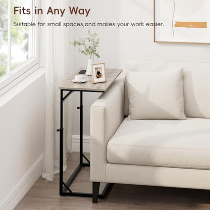 Vagusicc C Shaped End Table with Charging Station, C-Table End Table Adjustable Height Side Table for Couch, Large Couch Table, Slide Under Couch Table TV Tray Table for Sofa,Living Room,Bedroom, Grey - color: Greige, style: With Plug