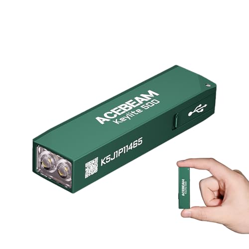 ACEBEAM Keylite 500 High Lumens Keychain Flashlight Rechargeable, Ultra-Compact Flat Pocket EDC Flashlight with Dual LEDs, 6 Modes, Type-C Charging, Small MINI Flash Light for Emergency, Home, Outdoor - color: Teal