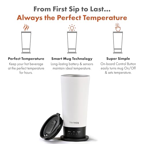 Nextmug Go - Temperature-Controlled, Self-Heating Travel Mug (White - 16 oz.) - color: White