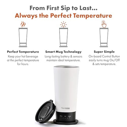 Nextmug Go - Temperature-Controlled, Self-Heating Travel Mug (White - 16 oz.) - color: White