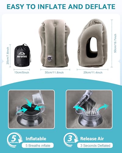 Inflatable Travel Pillow, Airplane Neck Pillow Comfortably Supports Head and Chin for Airplanes, Trains, Cars Office Napping on The Tray Table (Grey) - color: Grey(standard)