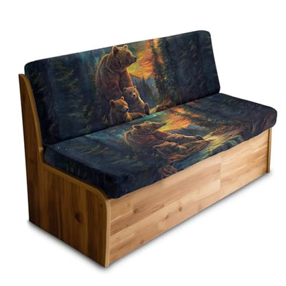 Bear Forest Pattern 2 Pcs RV Dinette Cushion Covers Anti-Slip Camper Cushion Slipcover Thickened 2 Seat Sofa Chair Cover 1 Backrest Covers and 1 Bench Covers - color: Bear Forest
