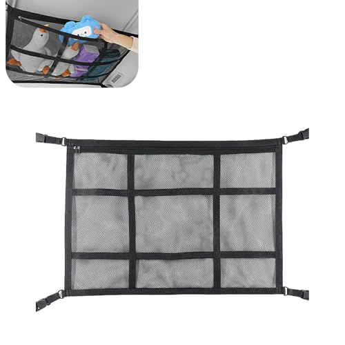 Upgrade Car Ceiling Cargo Net Pocket, 31.5" x 20.87" Strong Load Car Roof Storage Organizer, Double-Layer Mesh Camping Overlanding Gear Must Haves Cargo Net, Universal Road Trip Accessories