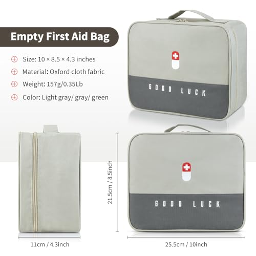 First Aid Bag Empty, Multifunction Emergency Medicine Storage Bag for Outdoor Camping Hiking Travel Emergency (Light Grey)