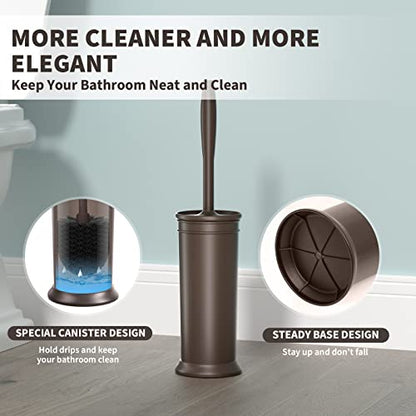 Toilet Brush, Toilet Bowl Brush with Extra Long Handle Durable Bristles Toilet Scrubber and Covered Holder for Toilet Brush Set for Bathroom Cleaning (Brown, 1 Set) - color: Brown