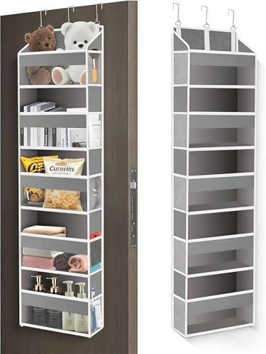 Over The Door Organizer Closet,5 Bins 10 Side Pockets,Hanging Organizer,Anti Tilt 44 lbs Load Organizers and Storage with Clear Window for Bedroom,Nursery,Rv,Bathroom,Camper(Light Grey) - color: light grey