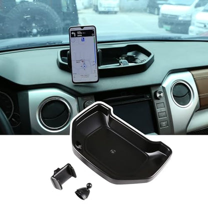 Black ABS Car Center Console Dash Table Storage Tray Fit for Toyota Tundra 2014-2021 Instrument Organizer 360° Rotating Phone Holder Cradle Accessories (with Mobile Phone Holder) - style: With Mobile Phone Holder