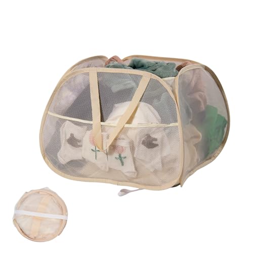 Collapsible Laundry Basket, 90L Foldable Pop-up Laundry Hamper with Handles, Square Mesh Dirty Clothes Hamper for Laundry, Bathroom, Kids Room, Dorm,Travel or Camping (Beige) - color: Beige, size: Square-Mesh，1 Pack