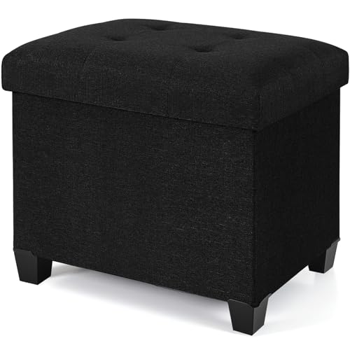 23.6" Ottoman with Storage, Rectangular Storage Ottoman, Linen Ottomans with Legs for Living Room Bedroom Dorm, Black - color: Black, Linen, size: 24"D x 17.5"W x 17.7"H