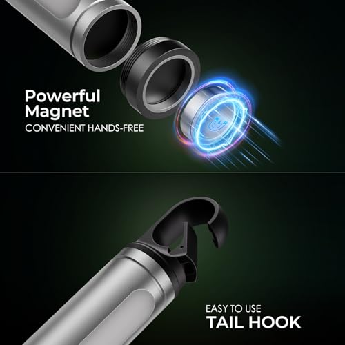 ADDplus Magnetic Flashlight Rechargeable,2000LM 5000mAh Flashlights High Lumens with 18 Modes,Waterproof, Adjustable,Powerful Flash Light,Multi-Flashlights for Home,Car,Hiking,Camping (1, Silver) - color: Silver