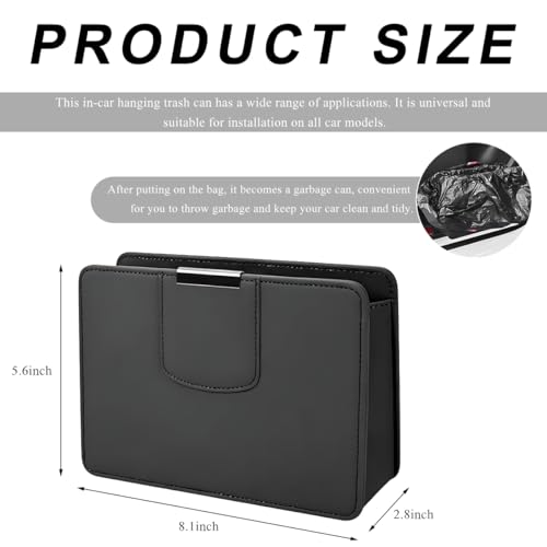Car Trash Can, Leather Magentic Vehicle Garbage Organizer with One Roll Trash Bag, Foldable Waterproof Dustbin Litter Container Mini Sotrage Bag for Car Truck SUV (Black) - color: Black