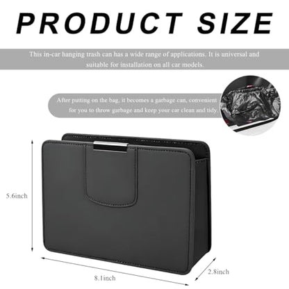 Car Trash Can, Leather Magentic Vehicle Garbage Organizer with One Roll Trash Bag, Foldable Waterproof Dustbin Litter Container Mini Sotrage Bag for Car Truck SUV (Black) - color: Black