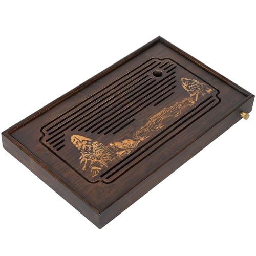 Jotsport 15 Inch Bamboo Kung Fu Tea Tray with Water Storage Drainage for Gongfu Tea Set Chinese Tea Ceremony Serving Table Set