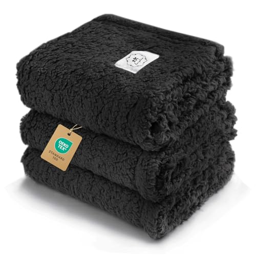 1 Pack 3 Calming Blankets Fluffy Premium Fleece Pet Blanket Soft Sherpa Throw for Dog Puppy Cat Black Medium (30“x20'') - color: Black, size: Medium (Pack of 3)